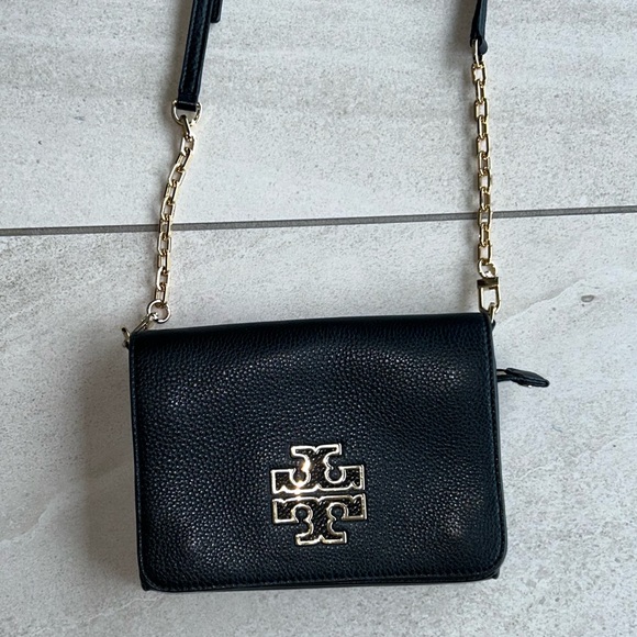Tory Burch Black Leather Gold Chain Shoulder Bag - Picture 1 of 7
